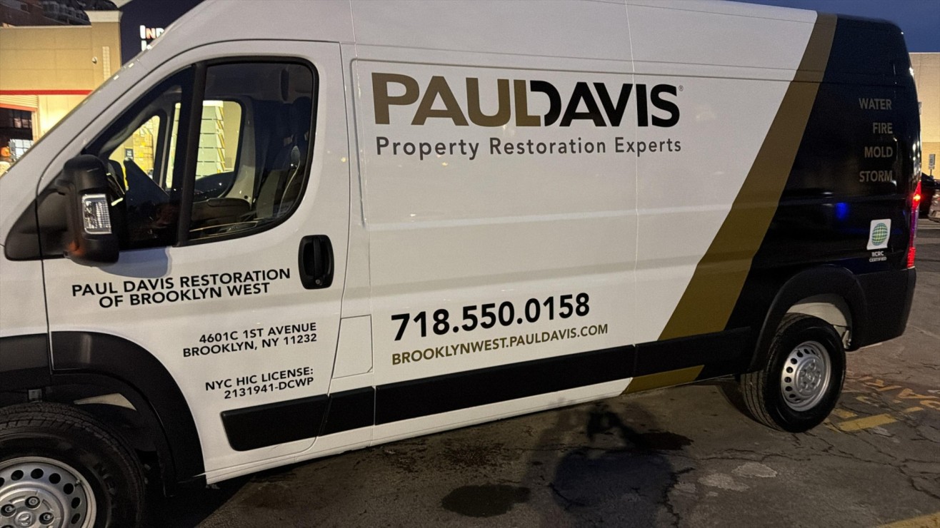 Fire damage restoration van in Park Slope